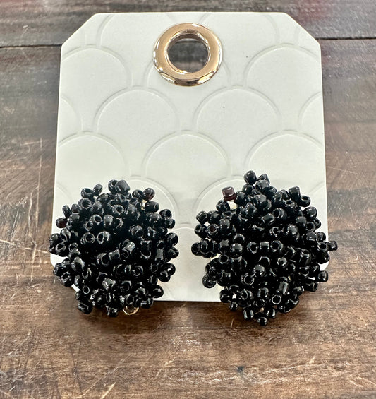 Black Pom Pom Earrings