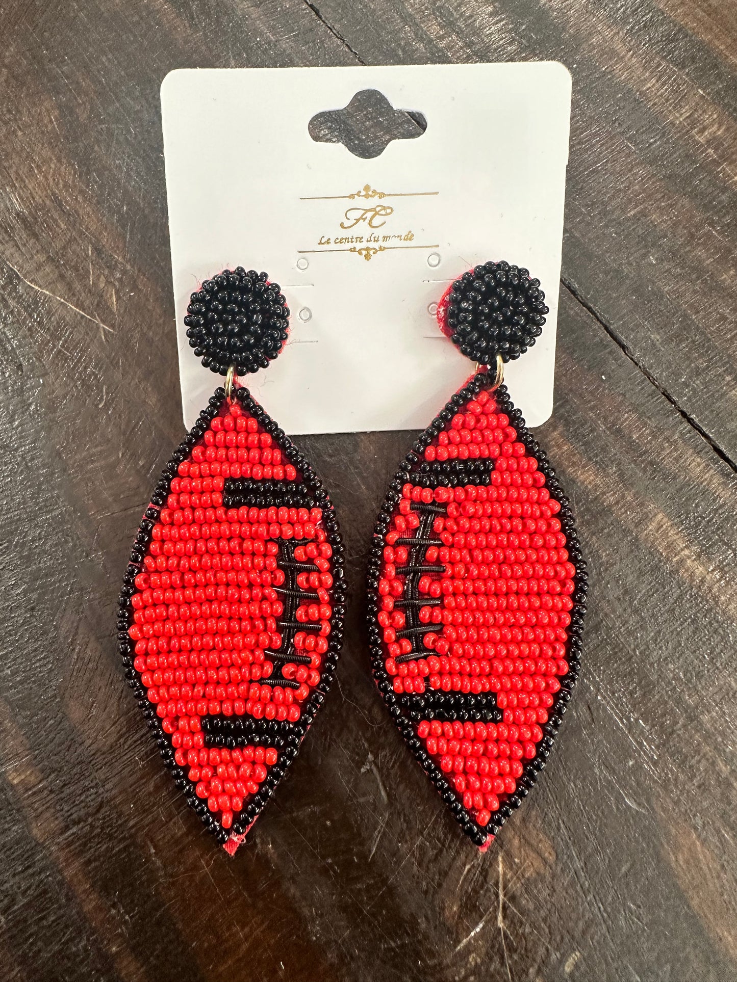 Red Beaded Football Earrings