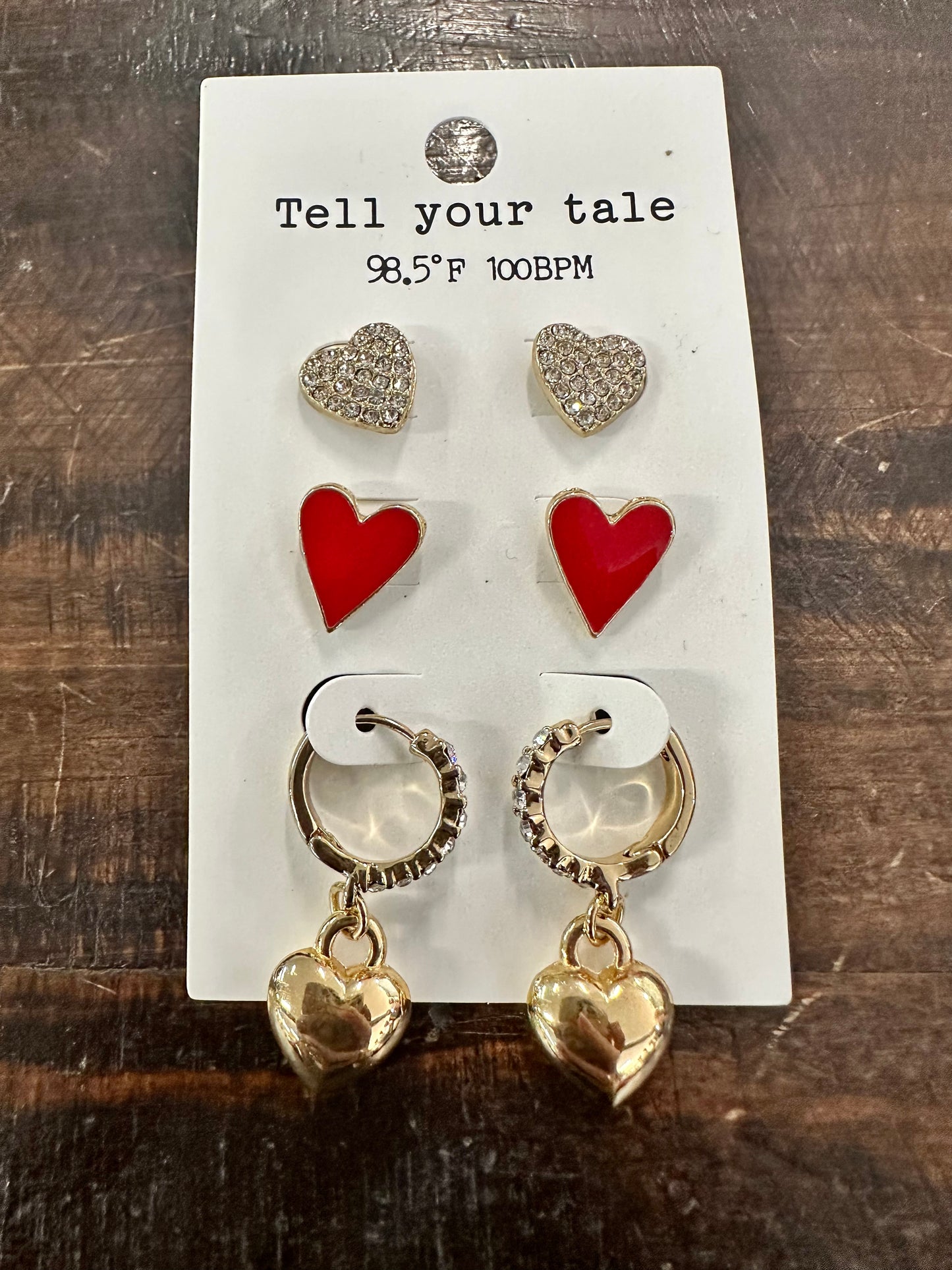 Rhinestone & Epoxy Valentine Earrings