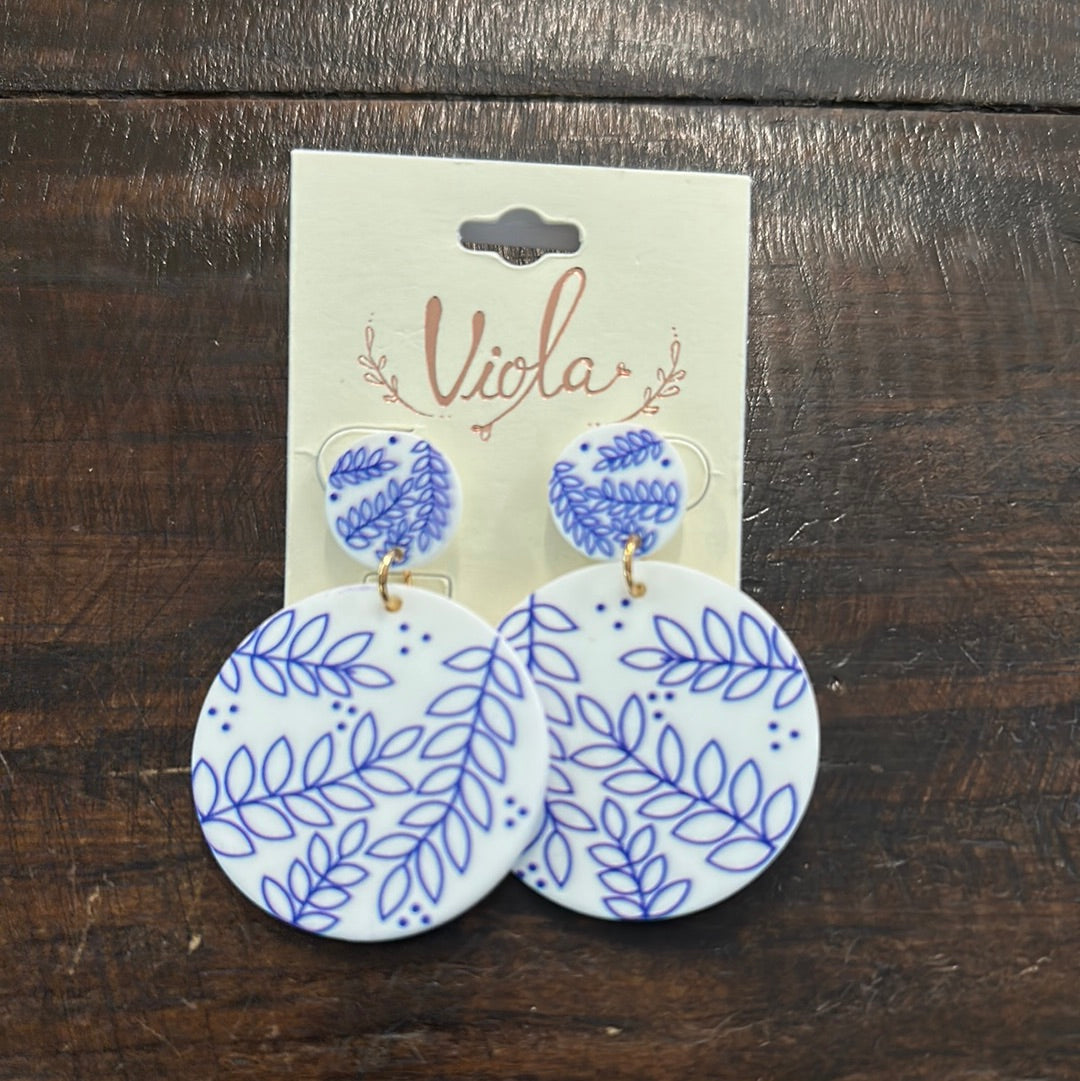 Printed Blue Leaves Earrings