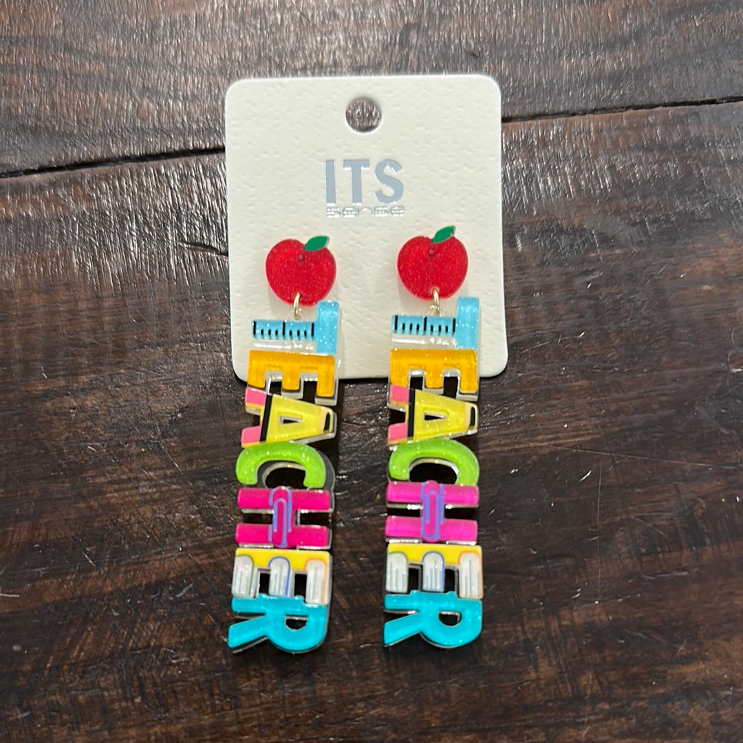 Glitter Teacher Letter Earrings