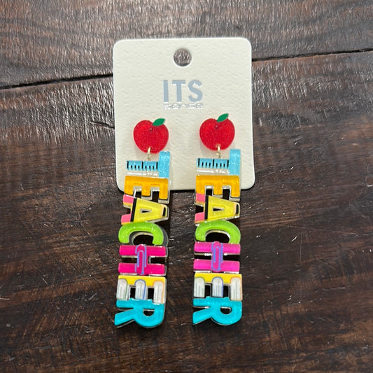 Glitter Teacher Letter Earrings