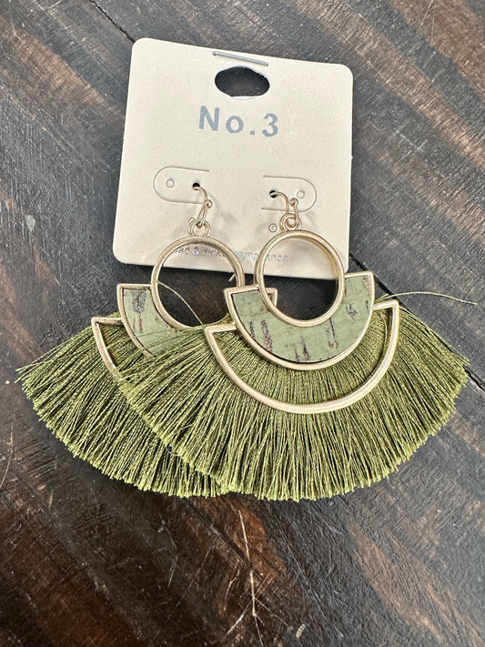 Olive Green Fringe Earrings