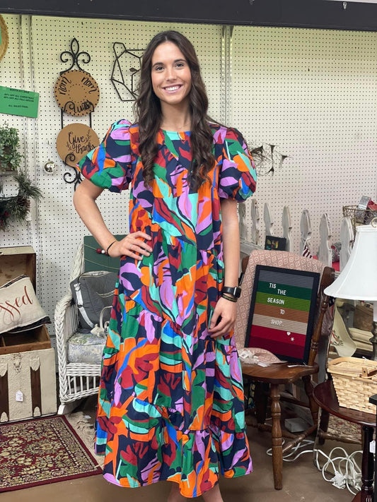 Peach Love - Tropical Print Maxi Dress