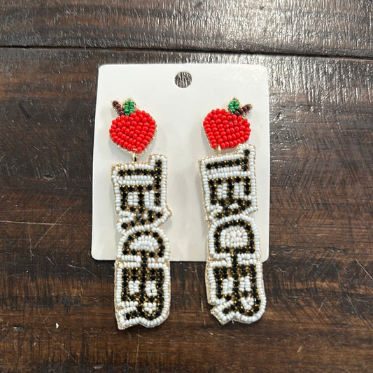 Teacher & Apple Beaded Earrings