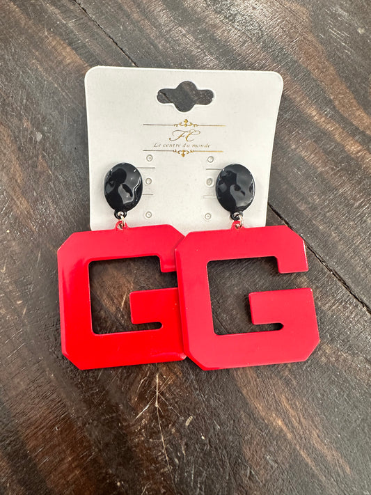 Red G Metal Earrings