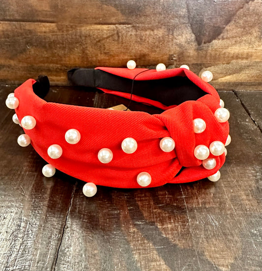 Red Headband with Pearls